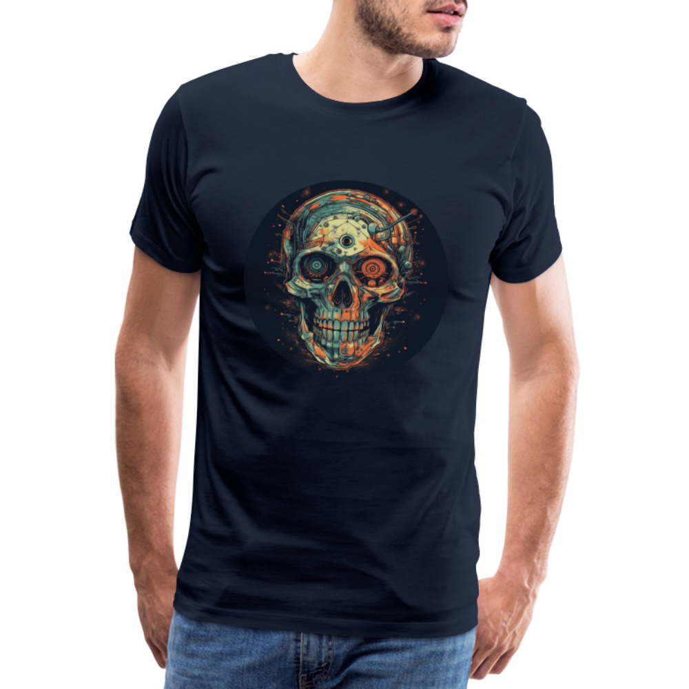 Retro Futuristischer Totenkopf Skull Cyborg- Männer Premium T-Shirt - Navy