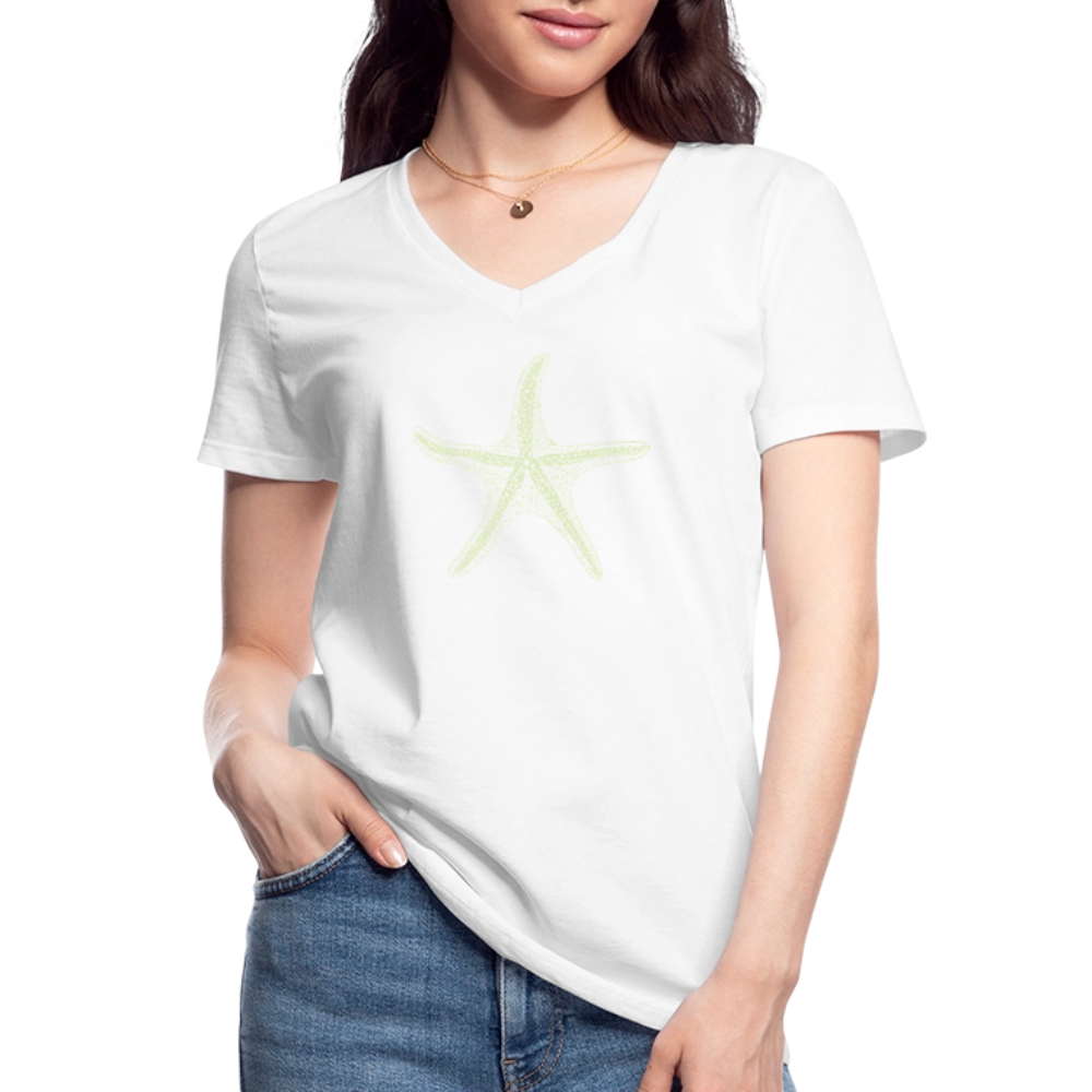 Vintage Seestern Motiv (hellgrün) - Klassisches Frauen-T-Shirt mit V-AusschnittR - Weiß