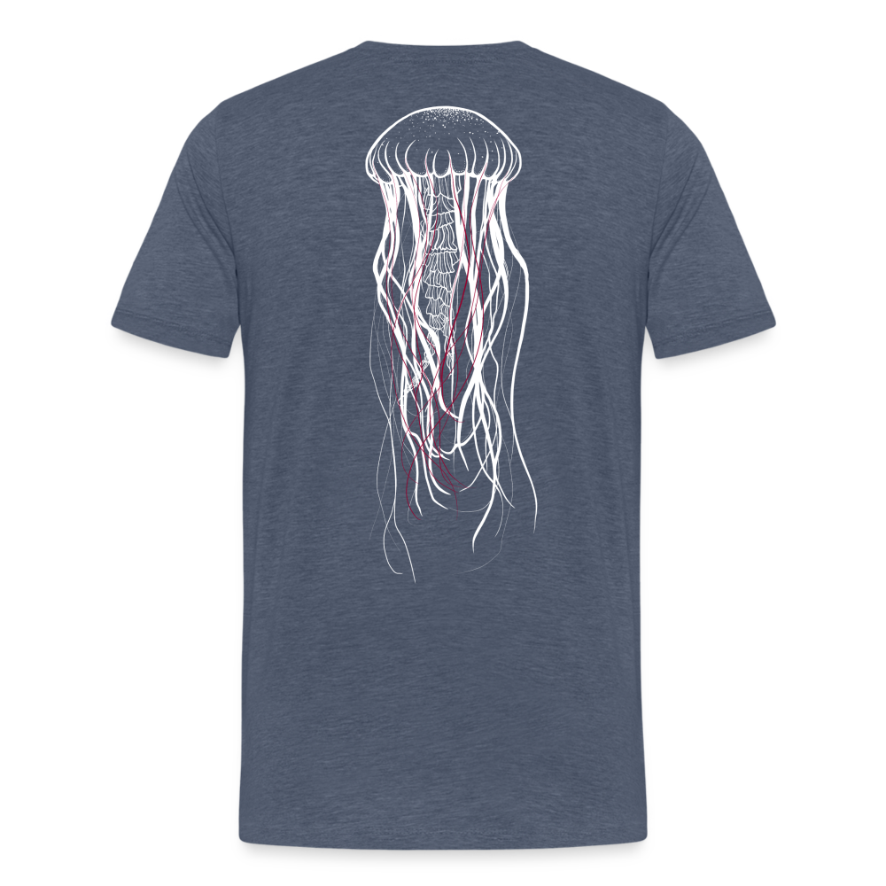Qualle mit roten Fäden - Männer Premium T-Shirt - Blau meliert
