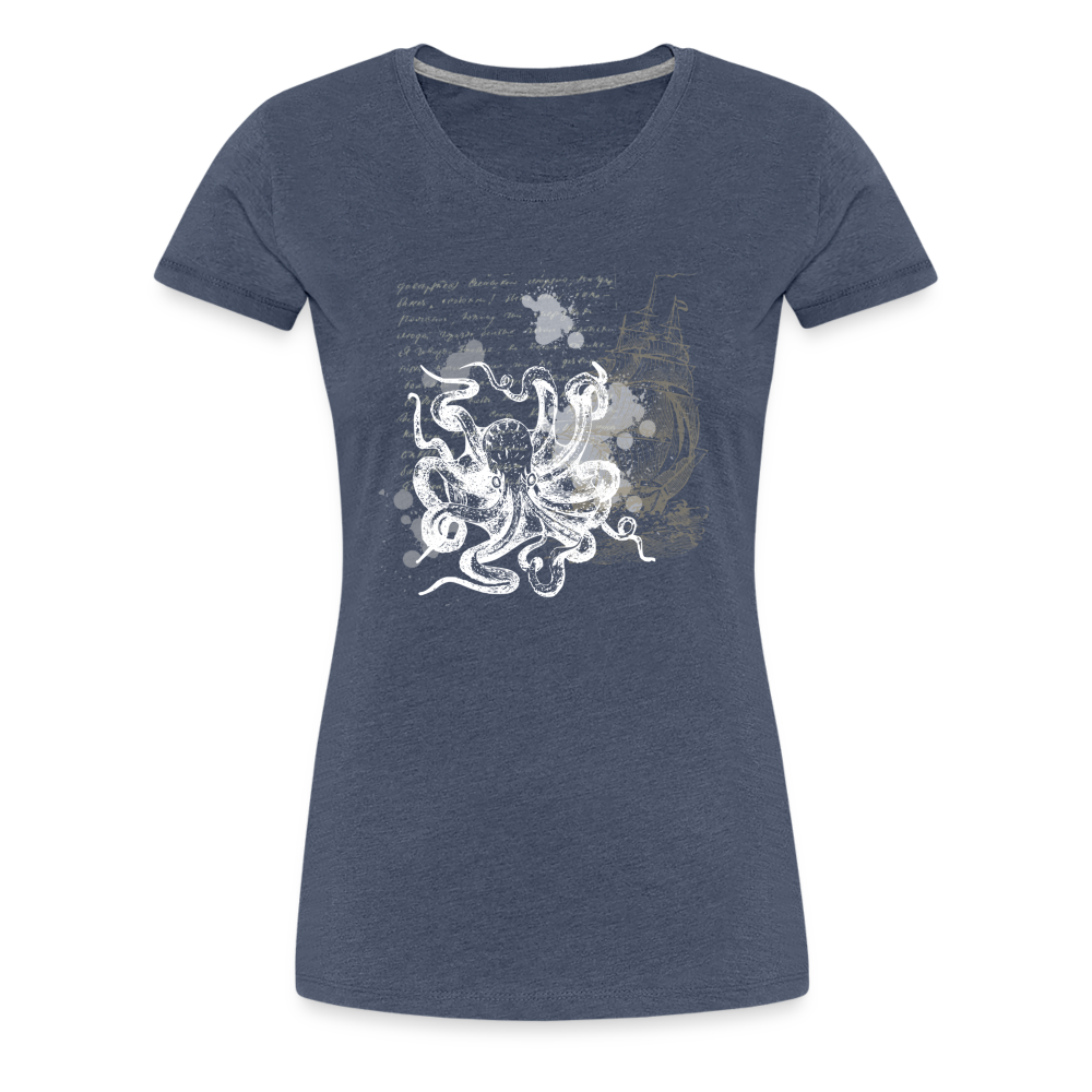 Vintage Steampunk Oktopus Motiv - Frauen Premium T-Shirts - Blau meliert