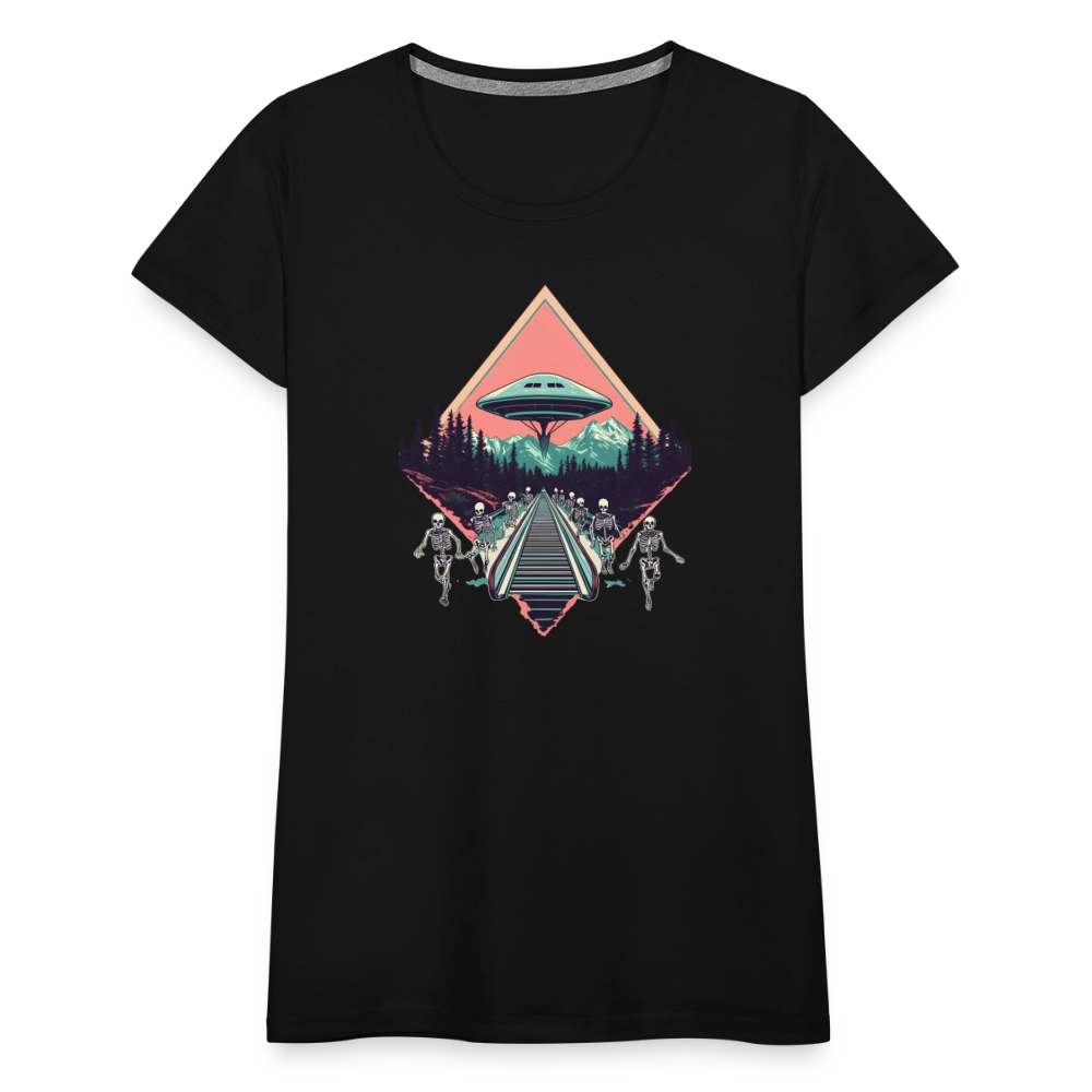 Retro UFO 80er Jahre Motiv - Frauen Premium T-Shirt - Schwarz