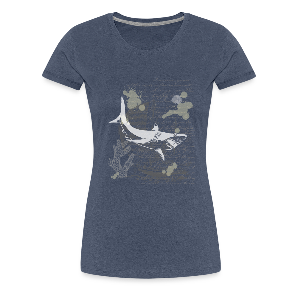 Vintage Steampunk Hai Motiv - Frauen Premium T-Shirts - Blau meliert