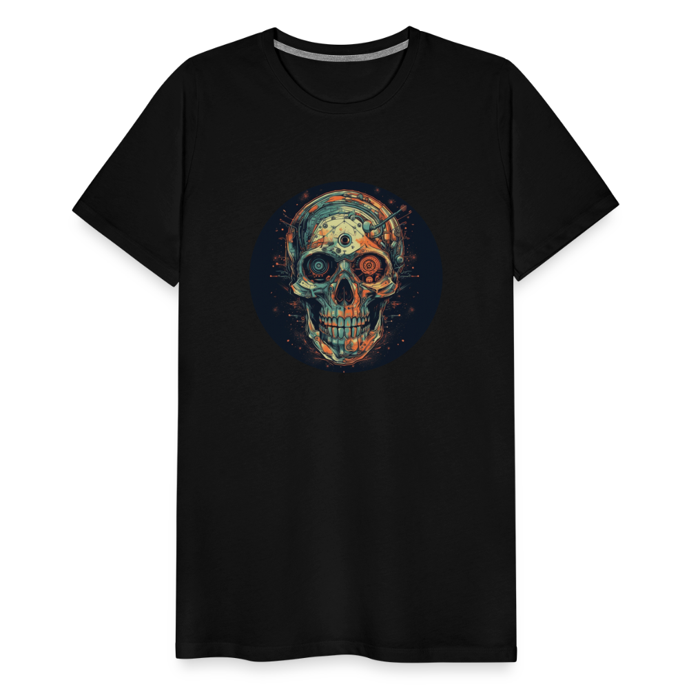 Retro Futuristischer Totenkopf Skull Cyborg- Männer Premium T-Shirt - Schwarz