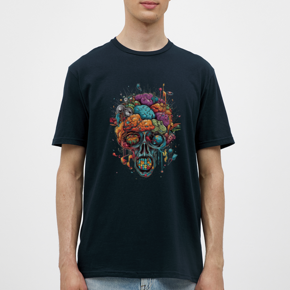 Surrealistischer, psychedelischer Totenkopf - Männer T-Shirt - Navy