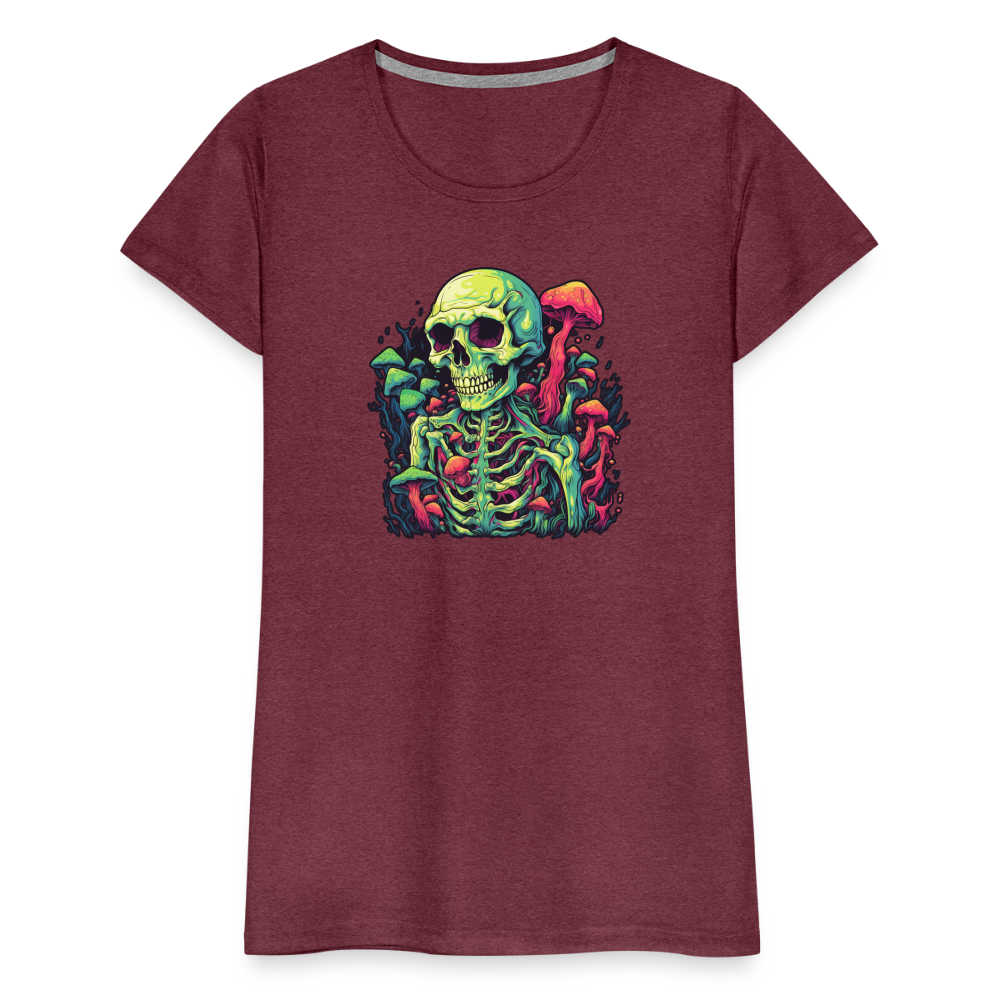 Horror Pilz Skelett - Happy Halloween - Frauen Premium T-Shirt - Bordeauxrot meliert