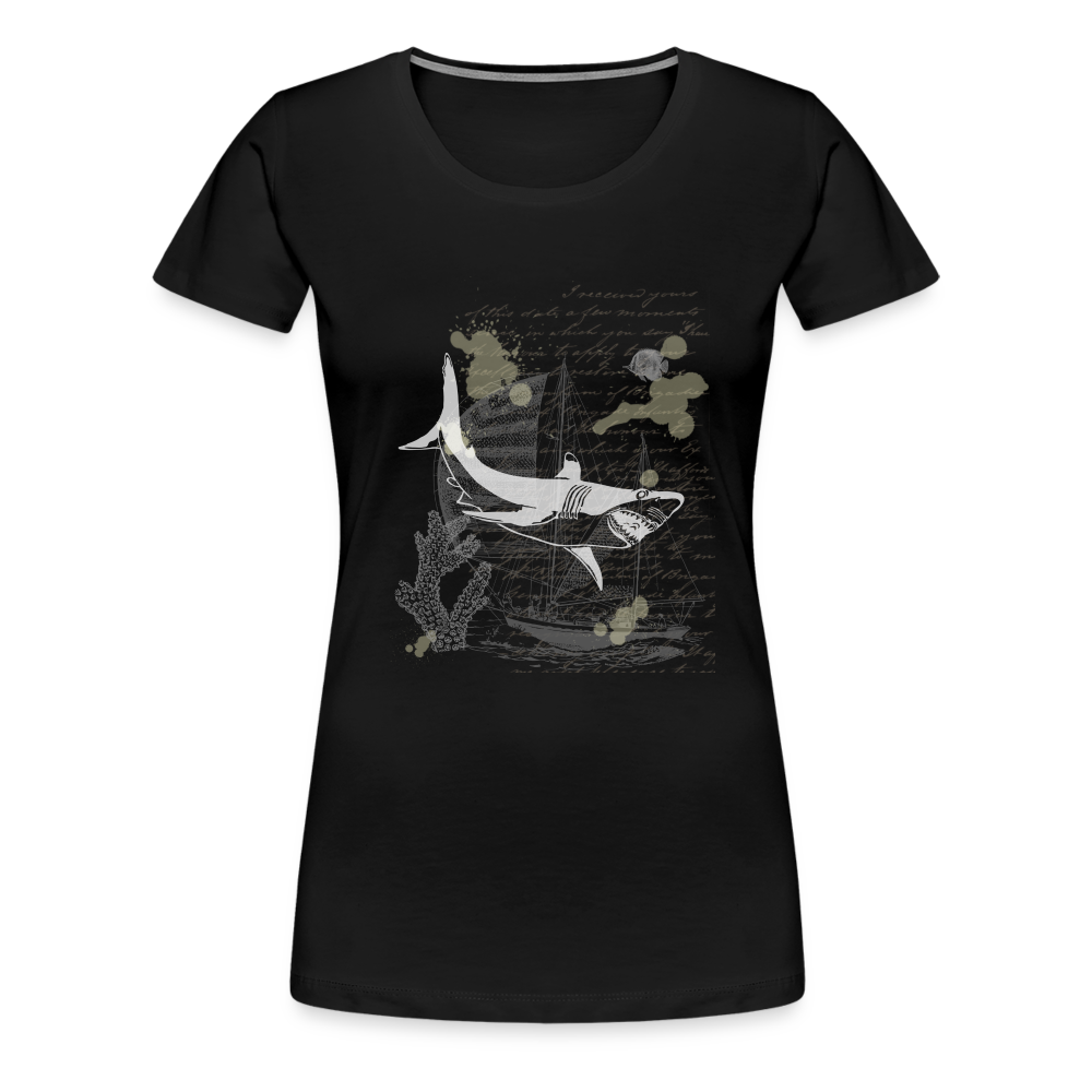 Vintage Steampunk Hai Motiv - Frauen Premium T-Shirts - Schwarz