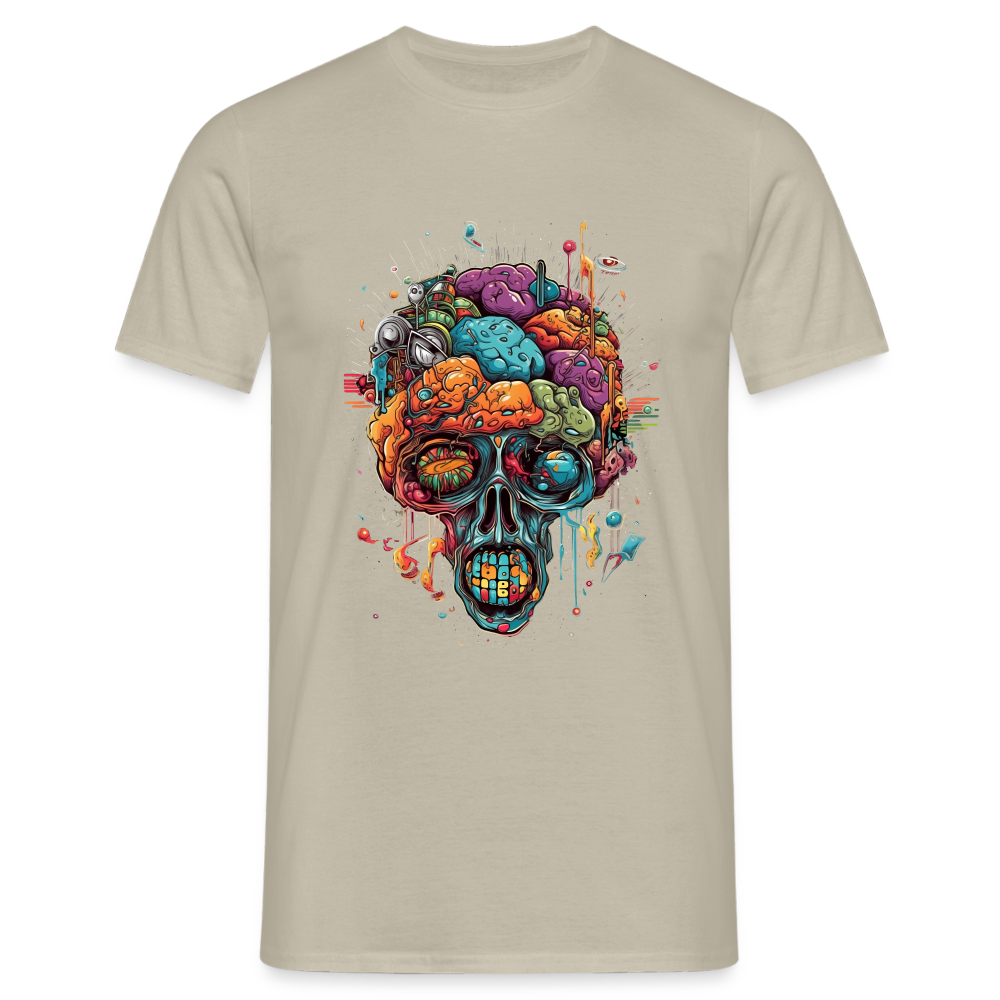 Surrealistischer, psychedelischer Totenkopf - Männer T-Shirt - Sandbeige