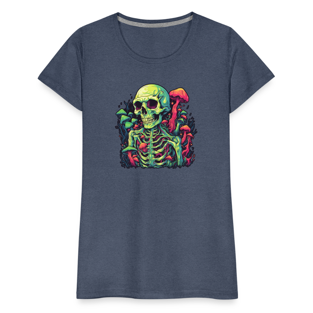 Horror Pilz Skelett - Happy Halloween - Frauen Premium T-Shirt - Blau meliert