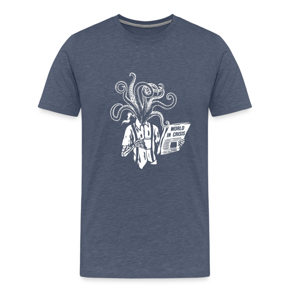 Kaffee trinkendes Skelett mit Tentakeln, Zeitung - Männer Premium T-Shirt - Blau meliert