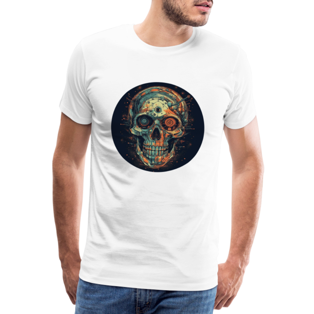 Retro Futuristischer Totenkopf Skull Cyborg- Männer Premium T-Shirt - Weiß