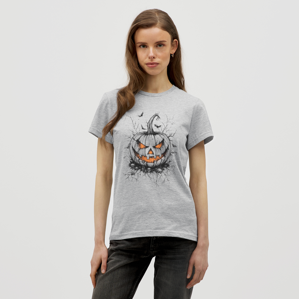 Gruseliger Horror Kürbis - Halloween Motiv - Frauen T-Shirt - Grau meliert