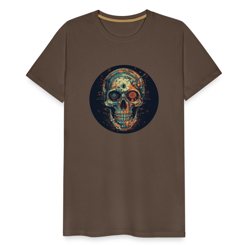 Retro Futuristischer Totenkopf Skull Cyborg- Männer Premium T-Shirt - Edelbraun