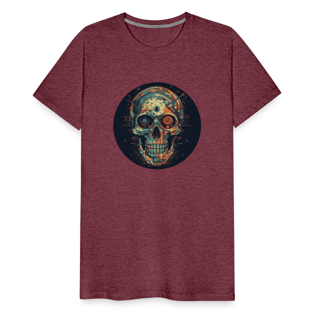 Retro Futuristischer Totenkopf Skull Cyborg- Männer Premium T-Shirt - Bordeauxrot meliert