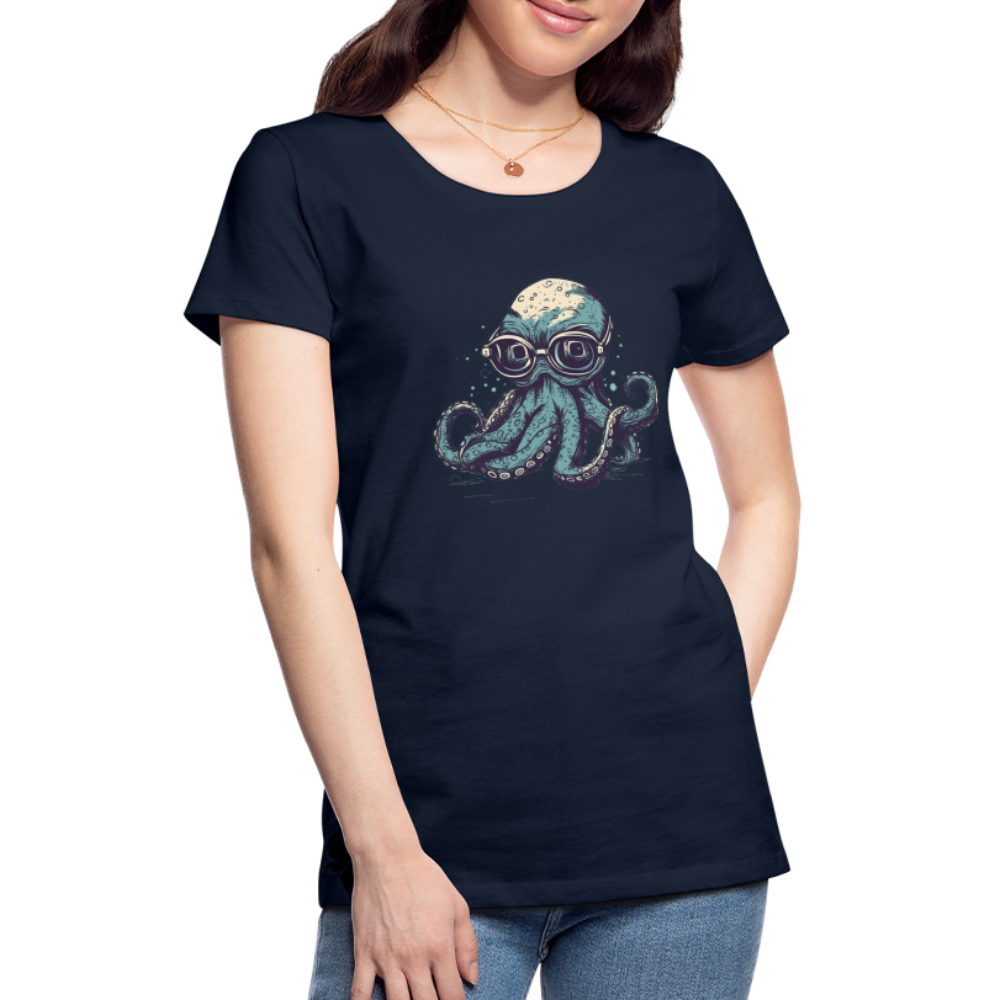 Nerdy Comic Oktopus mit Brille - Frauen Premium T-Shirts - Navy