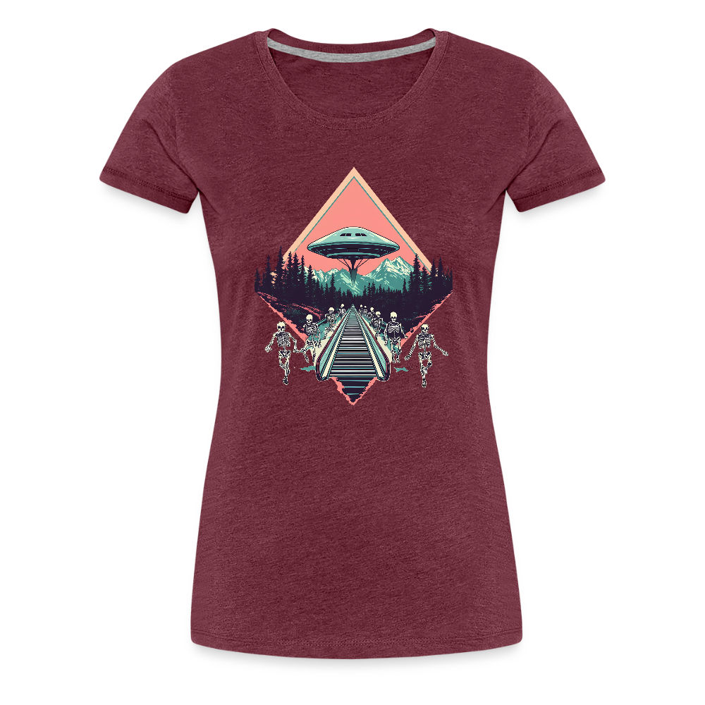 Retro UFO 80er Jahre Motiv - Frauen Premium T-Shirt - Bordeauxrot meliert