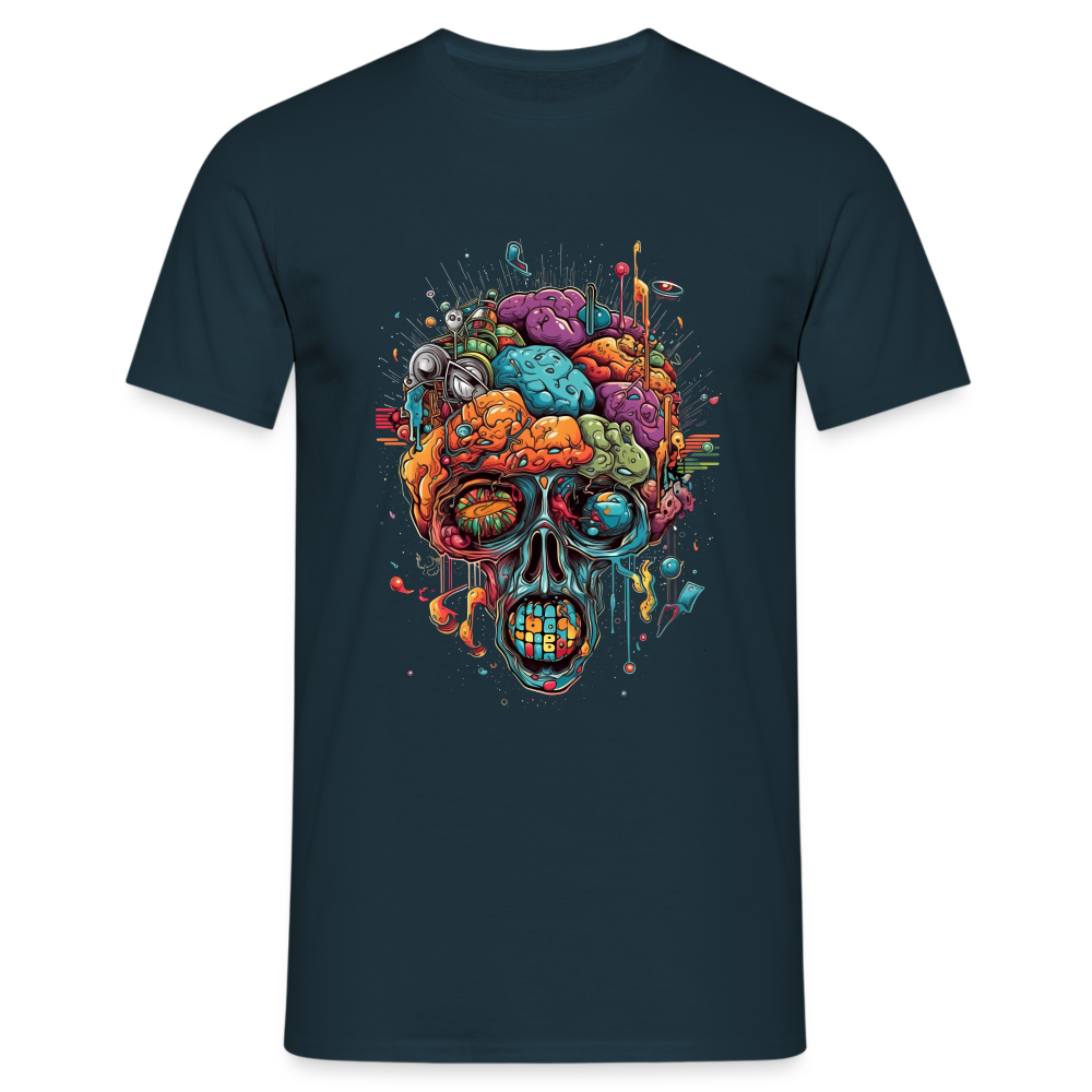 Surrealistischer, psychedelischer Totenkopf - Männer T-Shirt - Navy