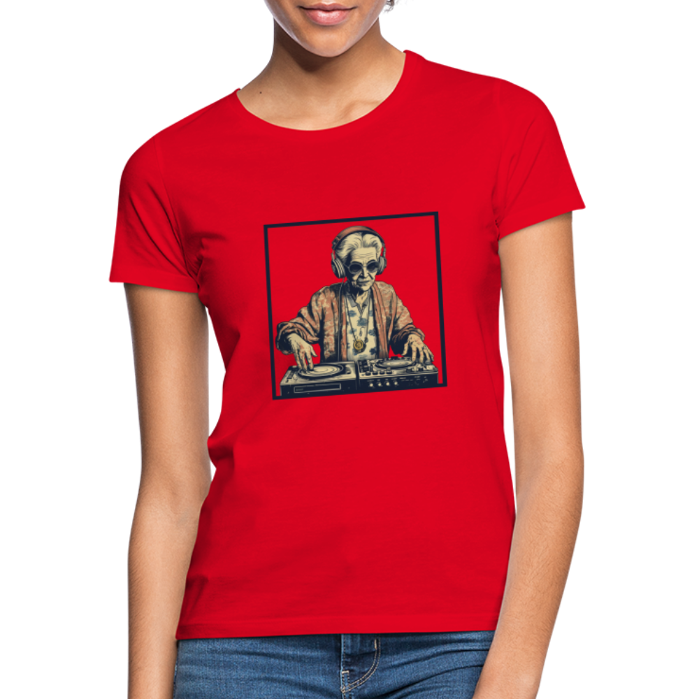 Coole alte Lady als DJane mit Kopfhörern - Frauen T-Shirt - Rot