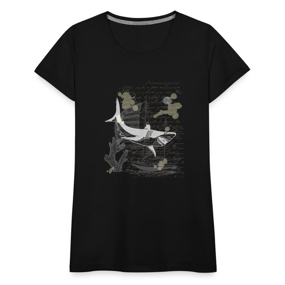 Vintage Steampunk Hai Motiv - Frauen Premium T-Shirts - Schwarz