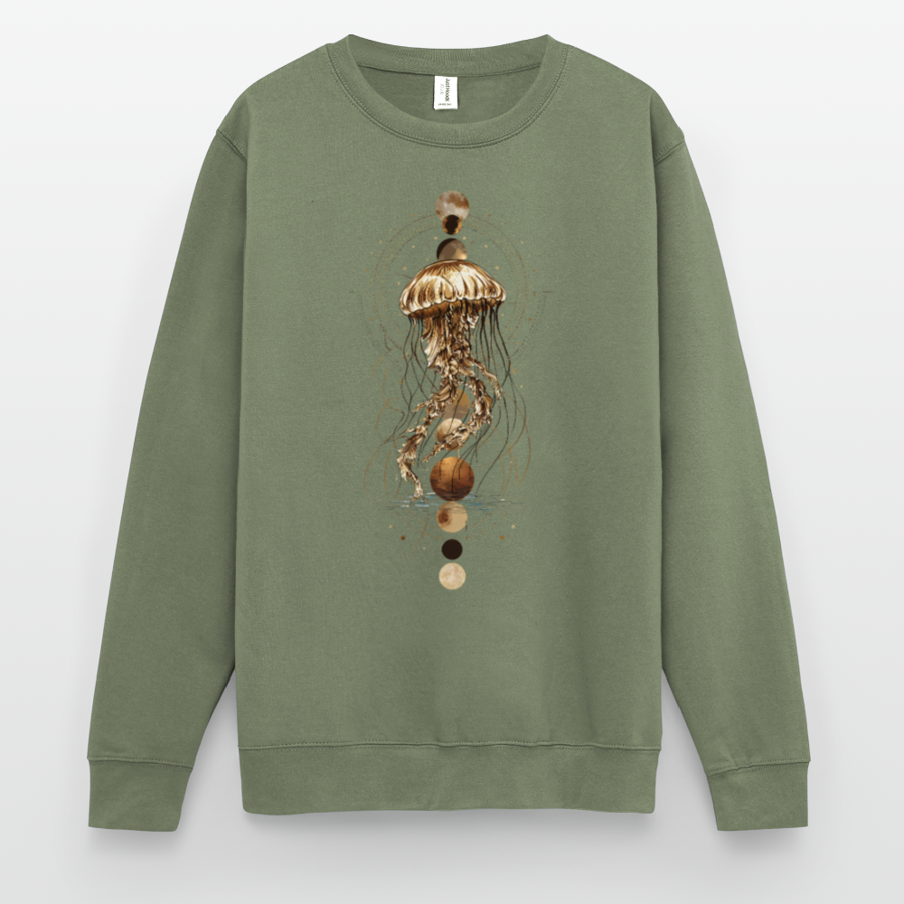 Mystische Qualle mit Mondphasen – Boho Ocean Design - Unisex Pullover - Armeegrün