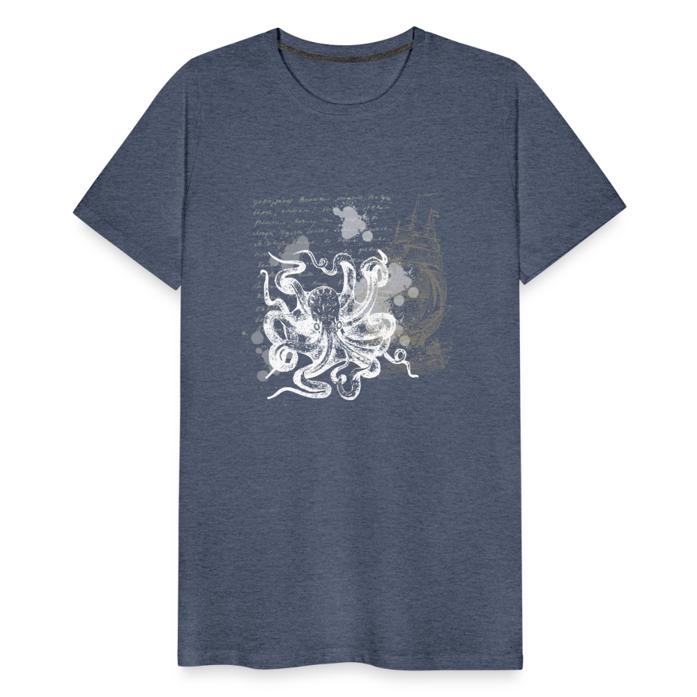 Vintage Steampunk Oktopus Motiv - Männer Premium T-Shirts - Blau meliert
