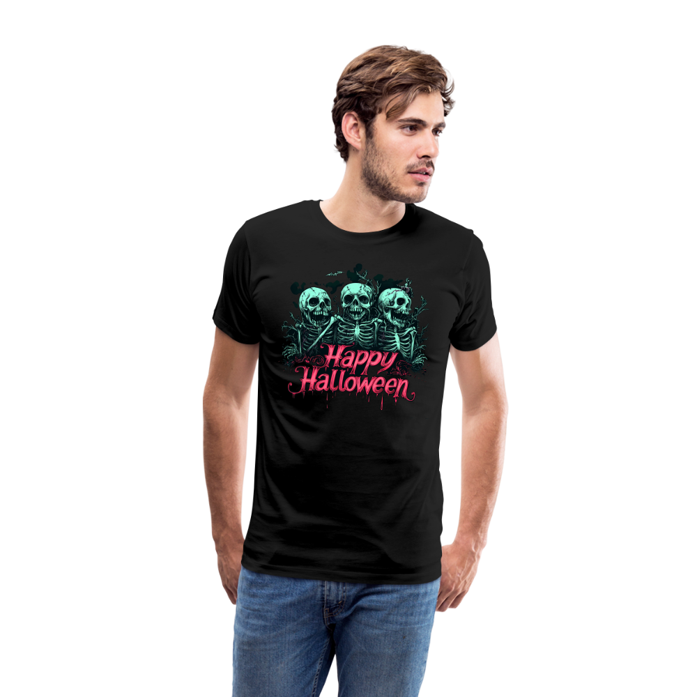 Gruselige Skelette, pink "Happy Halloween" - Männer Premium T-Shirt - Schwarz