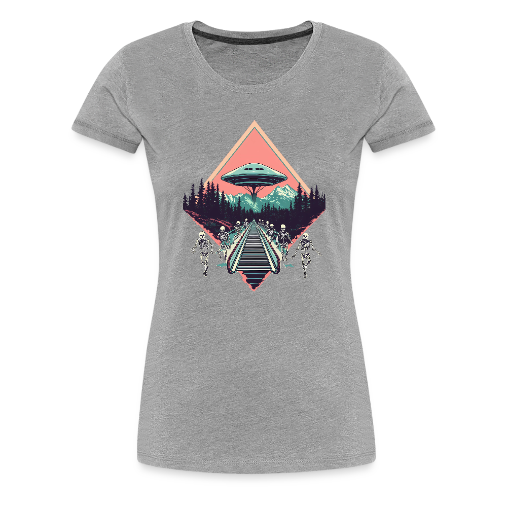 Retro UFO 80er Jahre Motiv - Frauen Premium T-Shirt - Grau meliert