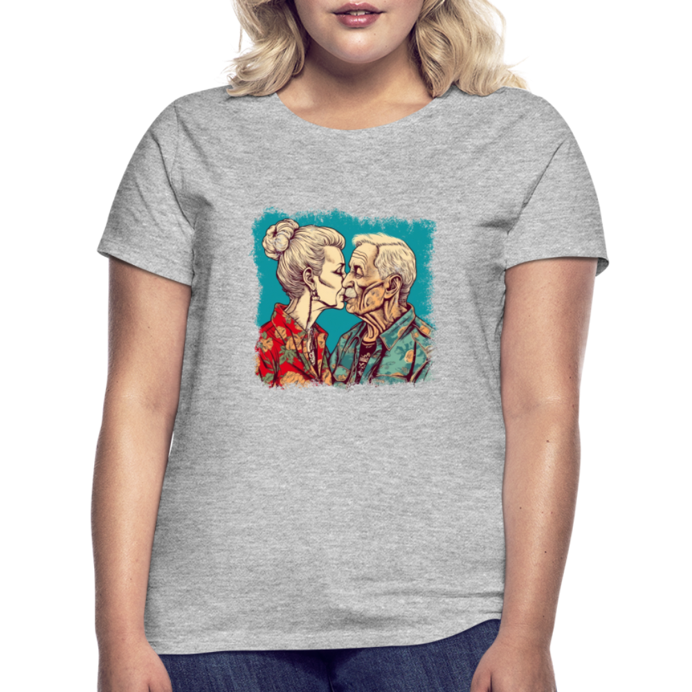 Küssendes Best Ager Pärchen mit Hawaiihemden - Frauen T-Shirt - Grau meliert