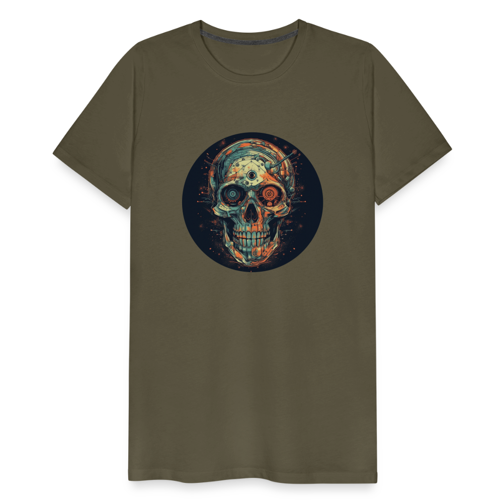Retro Futuristischer Totenkopf Skull Cyborg- Männer Premium T-Shirt - Khaki
