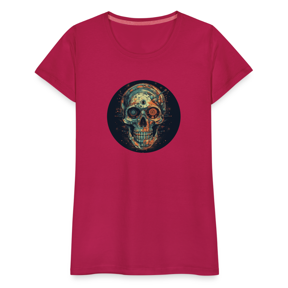 Retro Futuristischer Totenkopf Skull Cyborg- Frauen Premium T-Shirt - dunkles Pink