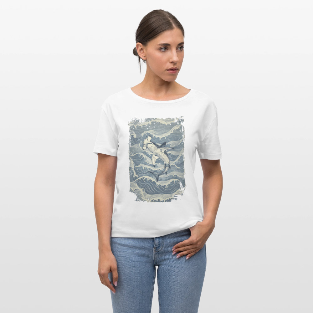 Vintage Hammerhai im japanischen inspirierten Tattoo Stil - Stanley/Stella Relaxed Rundhals Frauen Bio-T-Shirt SERENA - Weiß