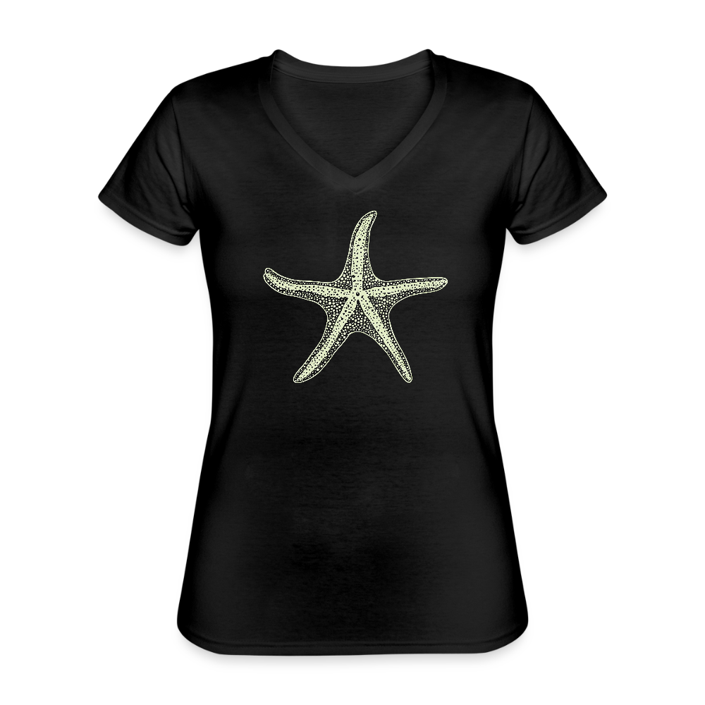 Vintage Seestern Motiv (hellgrün) - Klassisches Frauen-T-Shirt mit V-AusschnittR - Schwarz