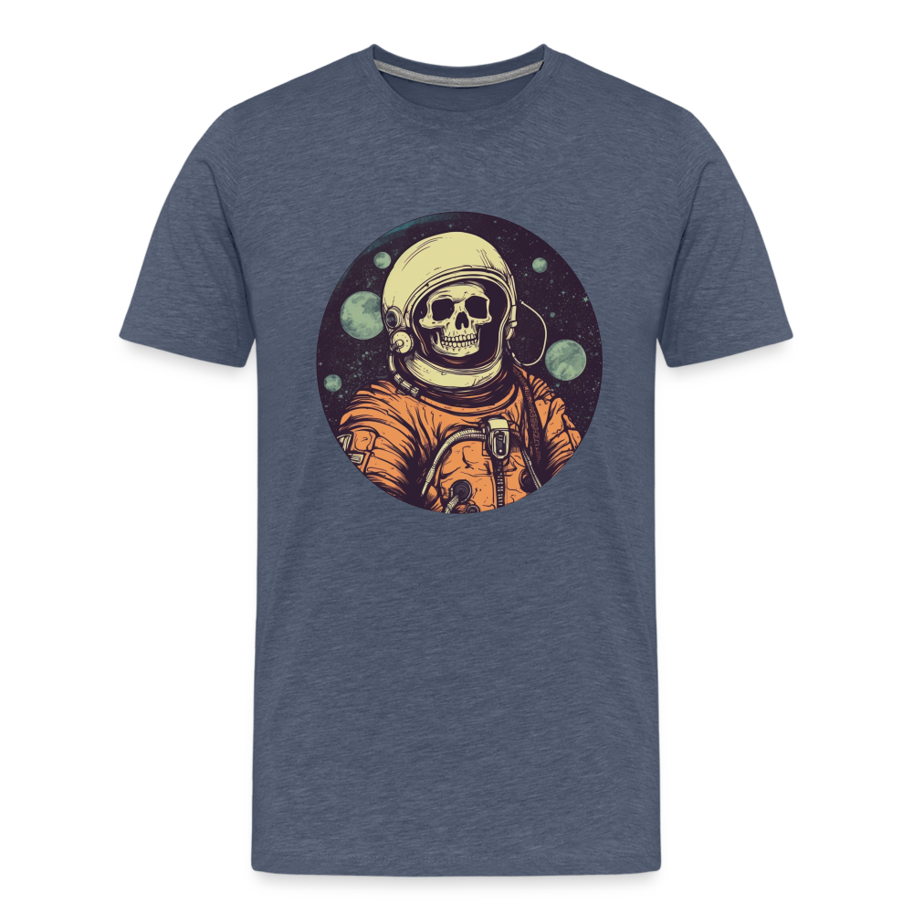 Gruseliges Skelett als Astronaut - Männer Premium T-Shirt - Blau meliert