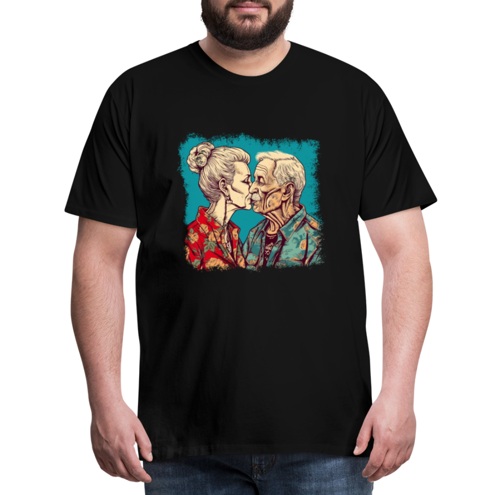 Küssendes Best Ager Pärchen mit Hawaiihemden - Männer T-Shirt - Schwarz