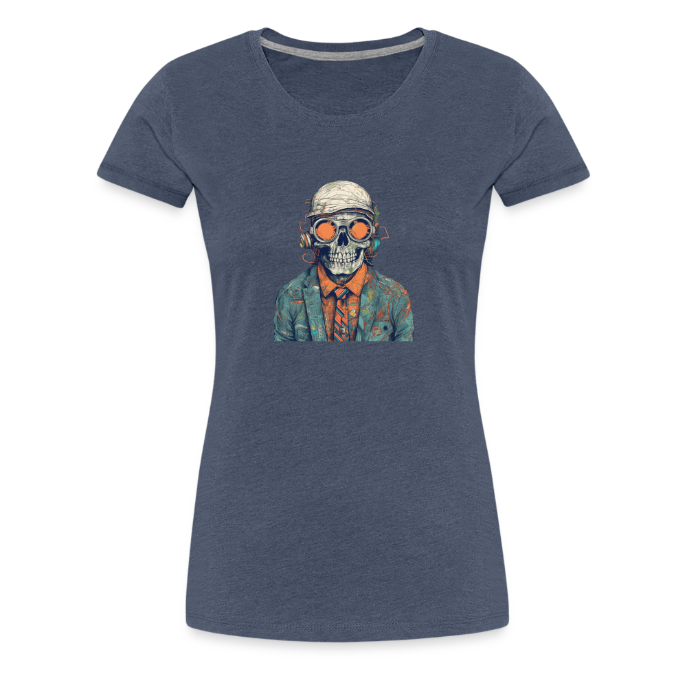 Cooles Skelett Portrait mit Sonnenbrille, Mütze - Frauen Premium T-Shirt - Blau meliert