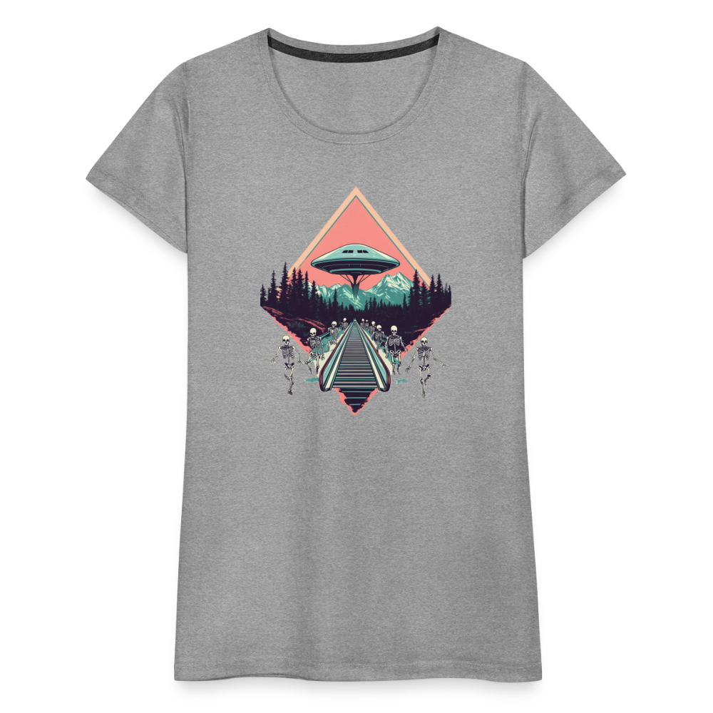 Retro UFO 80er Jahre Motiv - Frauen Premium T-Shirt - Grau meliert