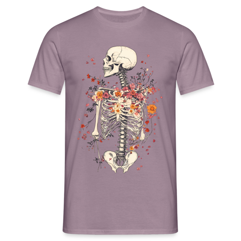 Skelett mit zarten Blumen im Boho Look - Männer T-Shirt - Lilagrau