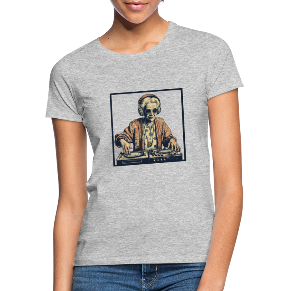 Coole alte Lady als DJane mit Kopfhörern - Frauen T-Shirt - Grau meliert