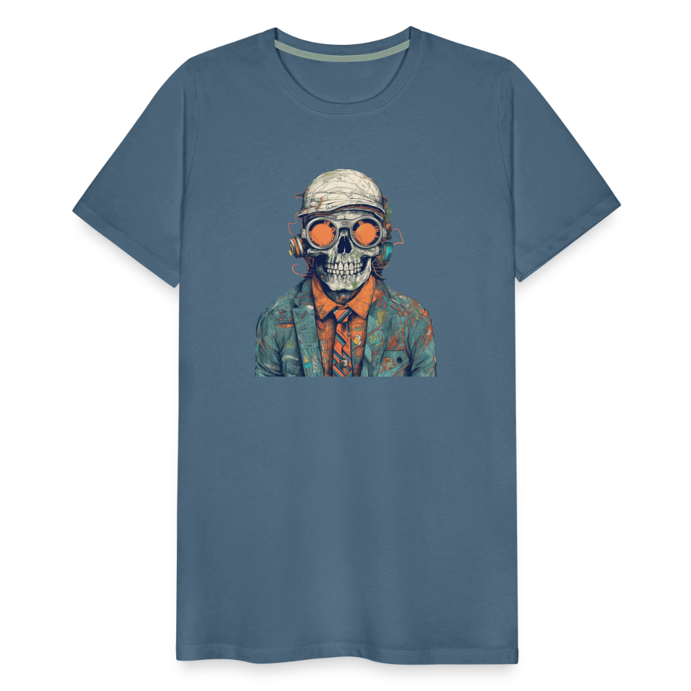 Cooles Skelett Portrait mit Sonnenbrille, Mütze - Männer Premium T-Shirt - Blaugrau