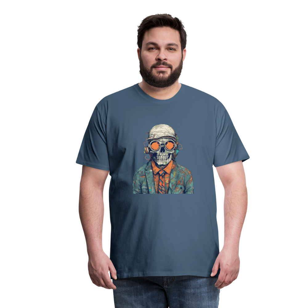 Cooles Skelett Portrait mit Sonnenbrille, Mütze - Männer Premium T-Shirt - Blaugrau