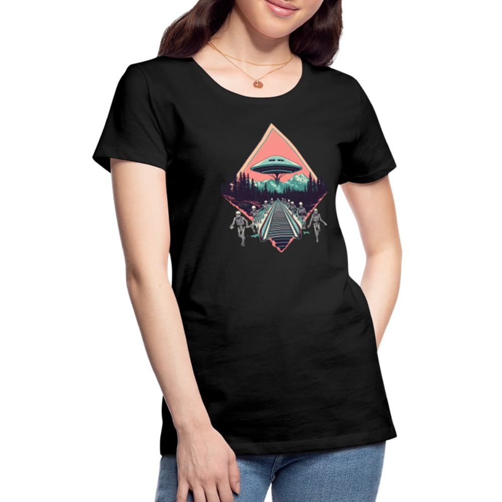 Retro UFO 80er Jahre Motiv - Frauen Premium T-Shirt - Schwarz