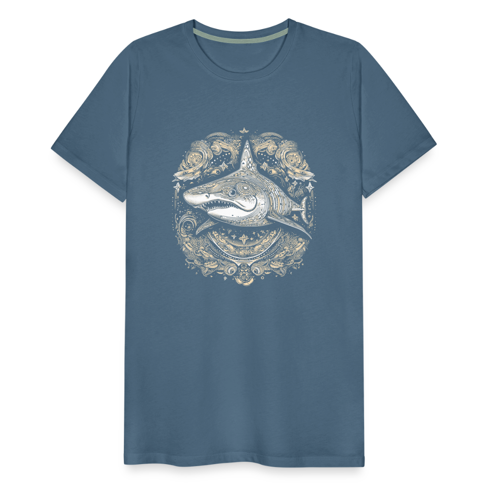 Cooler Hai mit Boho/Tribal Mustern - Männer Premium T-Shirts - Blaugrau