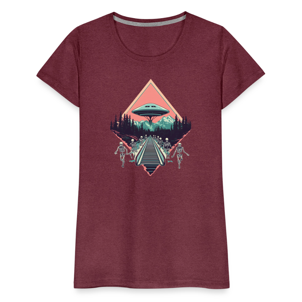 Retro UFO 80er Jahre Motiv - Frauen Premium T-Shirt - Bordeauxrot meliert