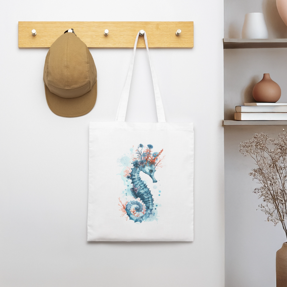 Seepferdchen als Aquarelle - Stanley/Stella Bio-Stoffbeutel - Weiß