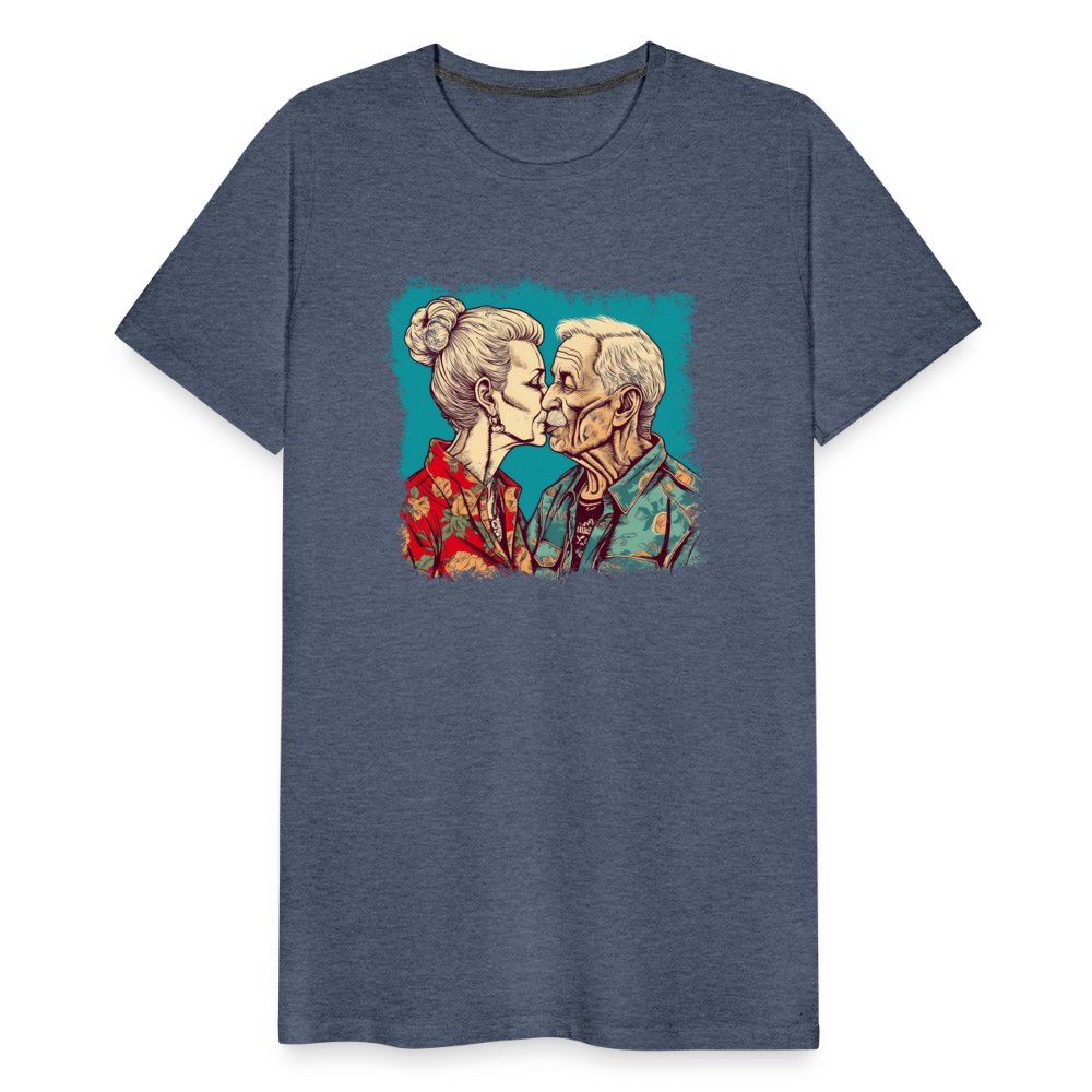 Küssendes Best Ager Pärchen mit Hawaiihemden - Männer T-Shirt - Blau meliert