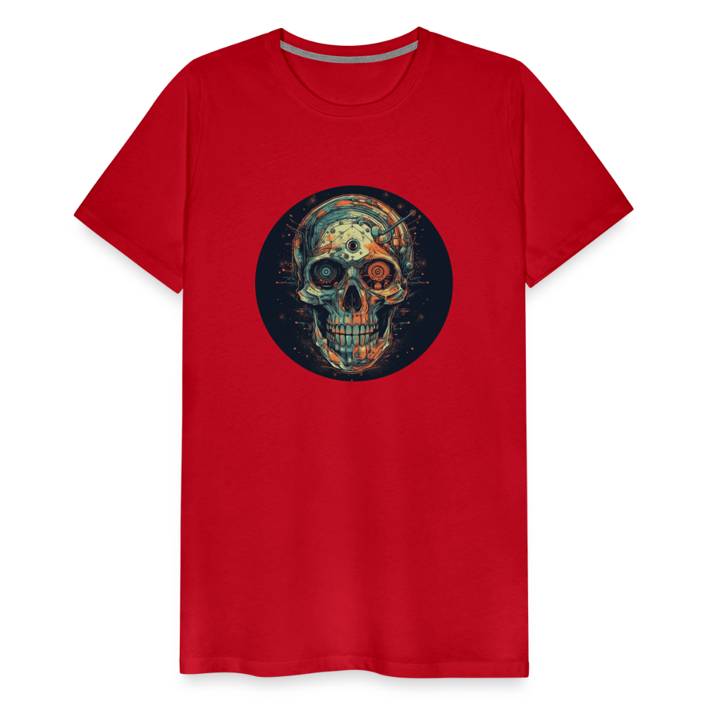 Retro Futuristischer Totenkopf Skull Cyborg- Männer Premium T-Shirt - Rot