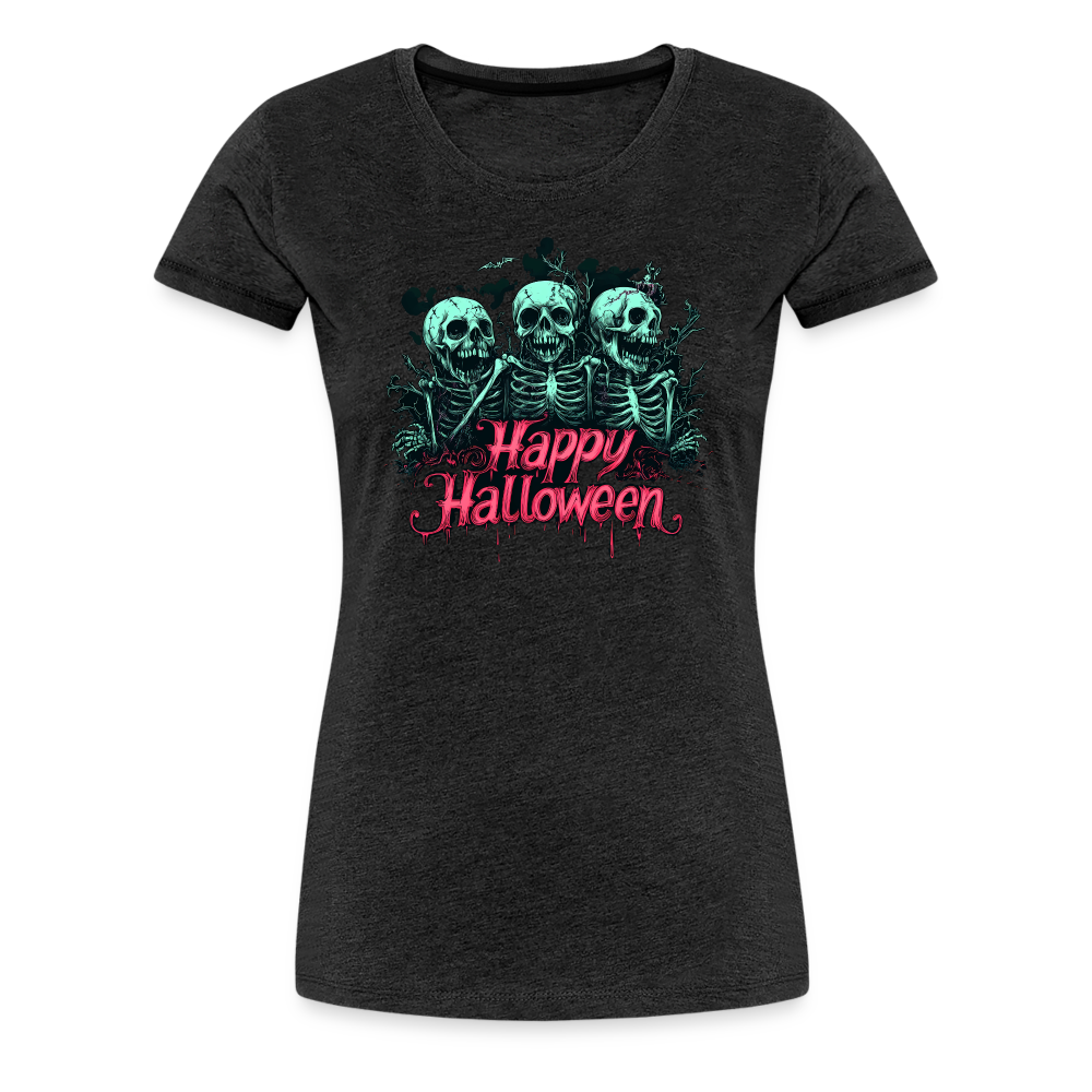 Gruselige Skelette, pink "Happy Halloween" - Frauen Premium T-Shirt - Anthrazit