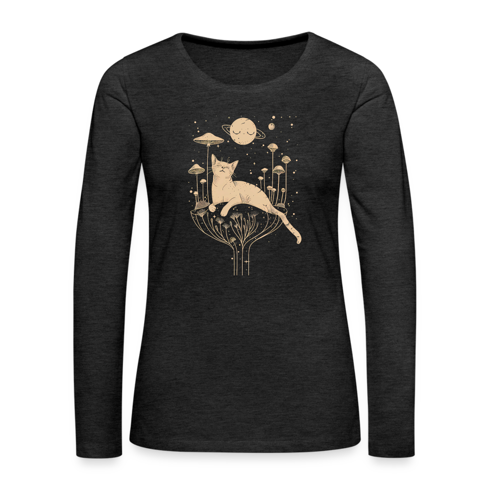 Surreales Katzen Motiv im Kosmos - Frauen Premium Langarmshirt - Anthrazit