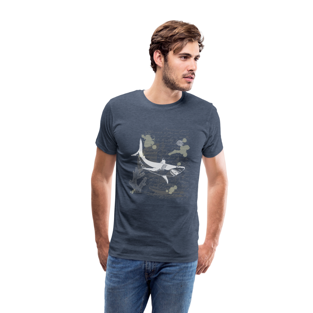 Vintage Steampunk Hai Motiv - Männer Premium T-Shirts - Blau meliert
