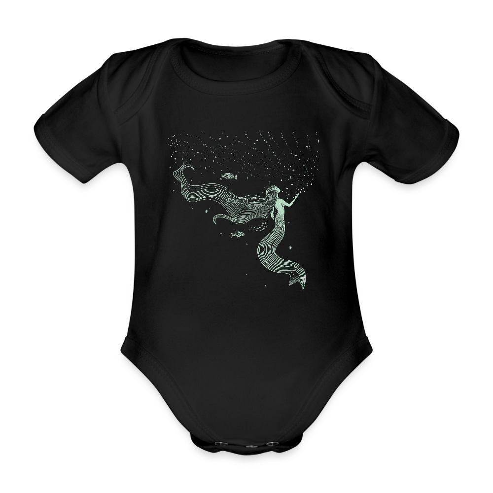 Lineart Meerjungfrau Motiv (hellgrün) - Baby Bio-Kurzarm-Body - Schwarz