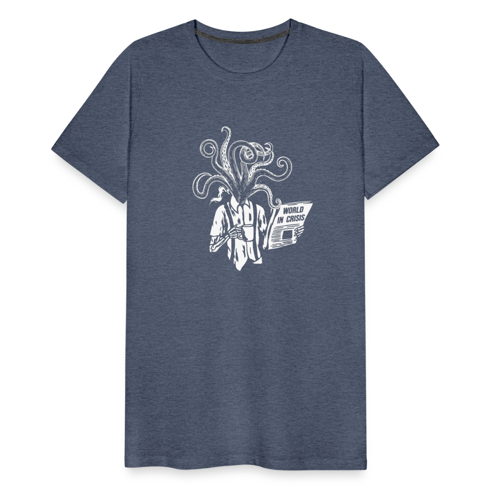 Kaffee trinkendes Skelett mit Tentakeln, Zeitung - Männer Premium T-Shirt - Blau meliert